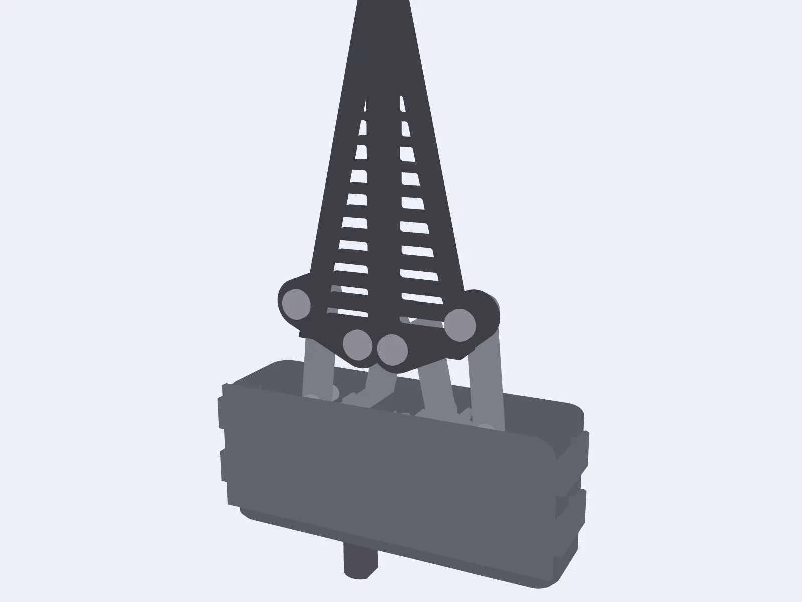 CAD render of the gripper in the closed pose with both fingers together