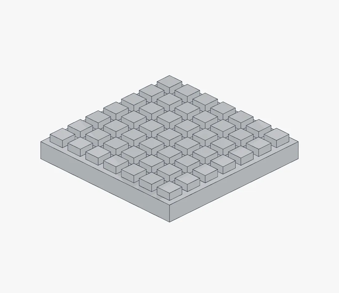 Three dimensional render of the shipped crosshatch grip texture as a grid of square posts
