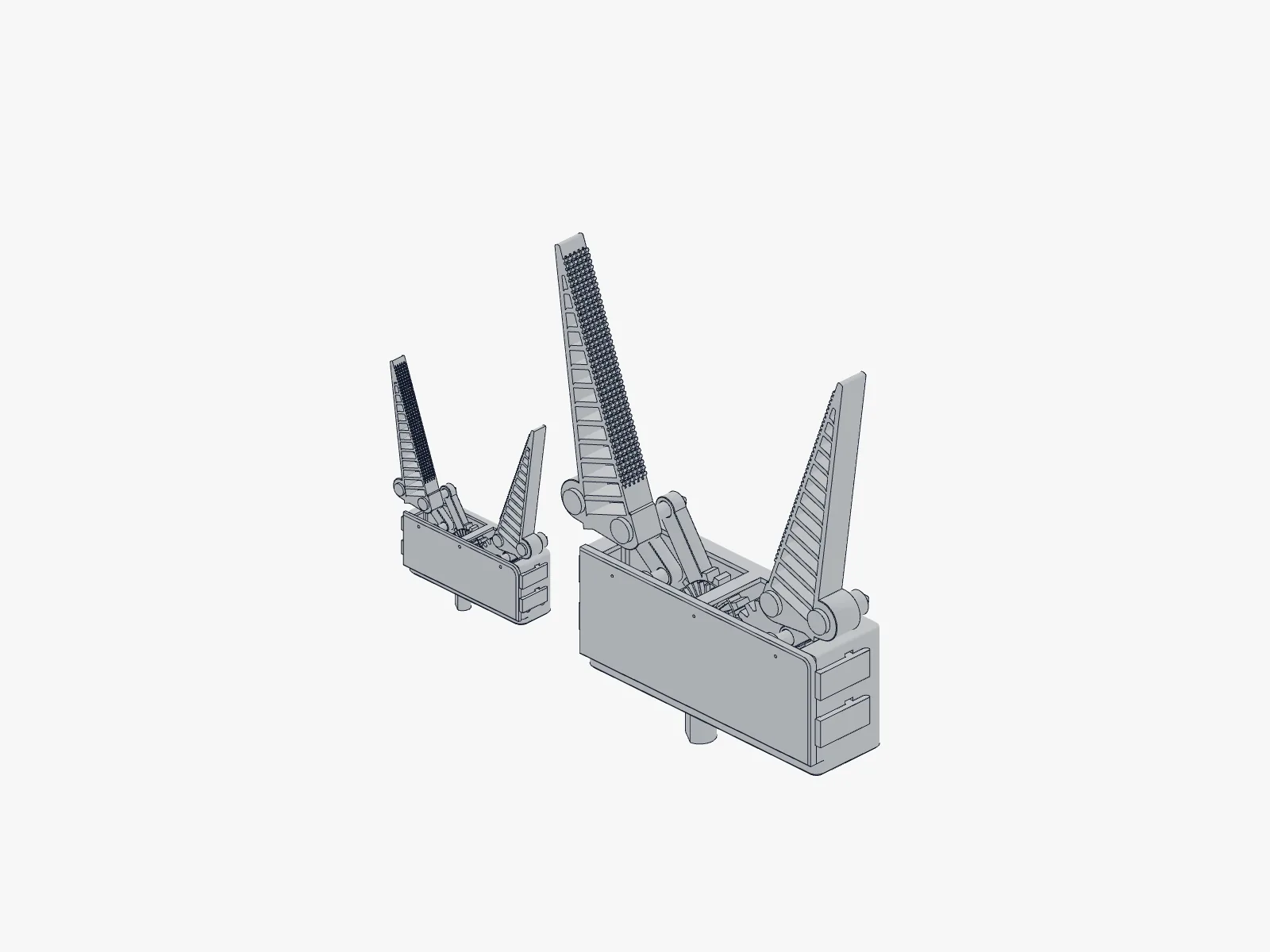 CAD render of the SoftSense gripper with both Fin Ray fingers open