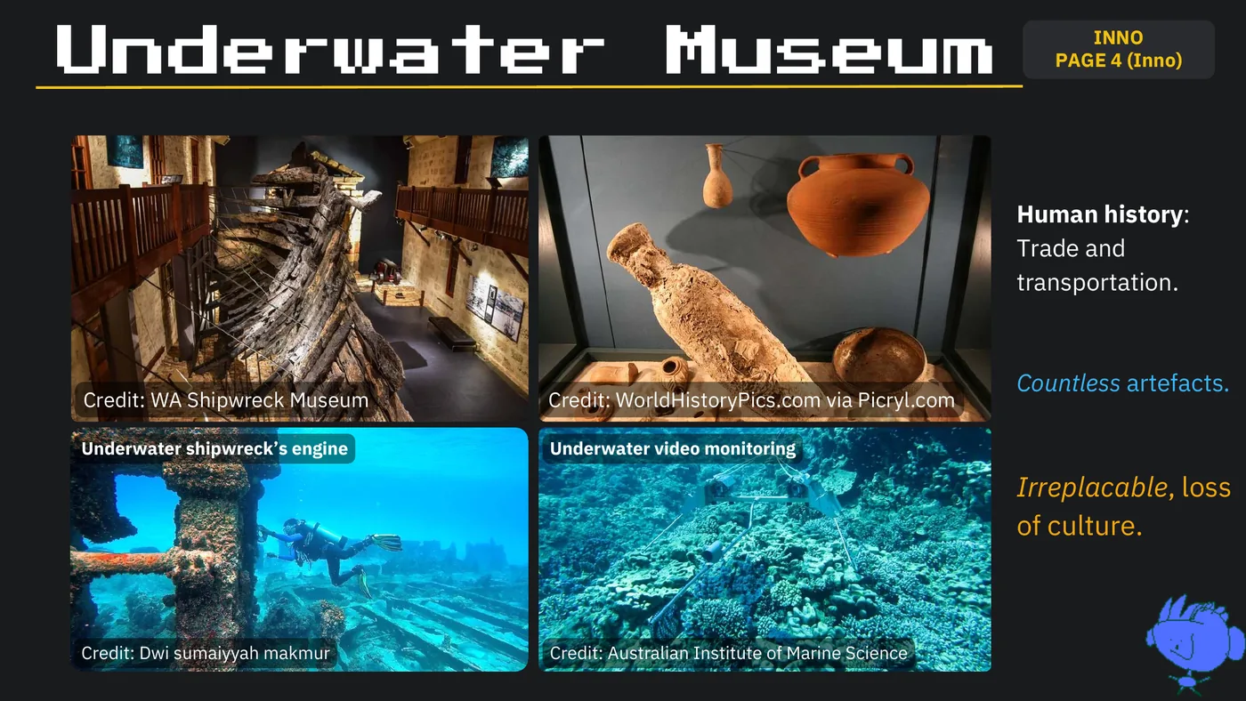 Slide 5: INNO Underwater Museum PAGE 4 (Inno) Human history: Trade and transportation. Countless artefacts. Credit: WA 