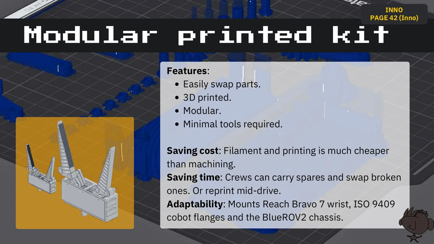 Slide 16: INNO PAGE 42 (Inno) Modular printed kit Features: Easily swap parts. 3D printed. Modular. Minimal tools requir