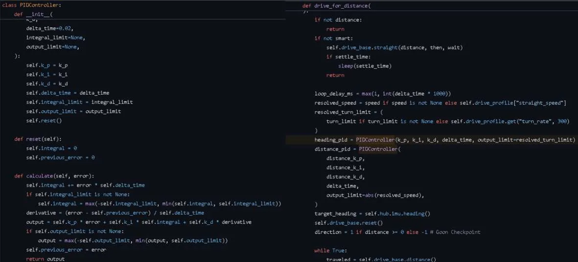 Screenshot of the robot PID controller source code