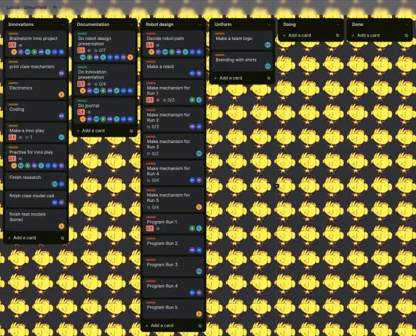 Screenshot of the Lebob Trello board with task cards across several lists